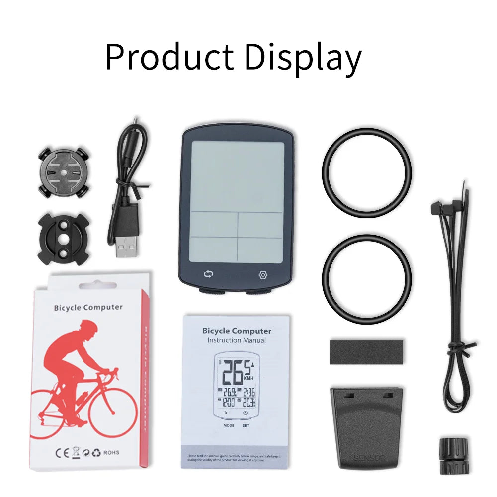 Ordinateur de vélo GPS sans fil, écran LCD 2.4, compteur de vitesse,