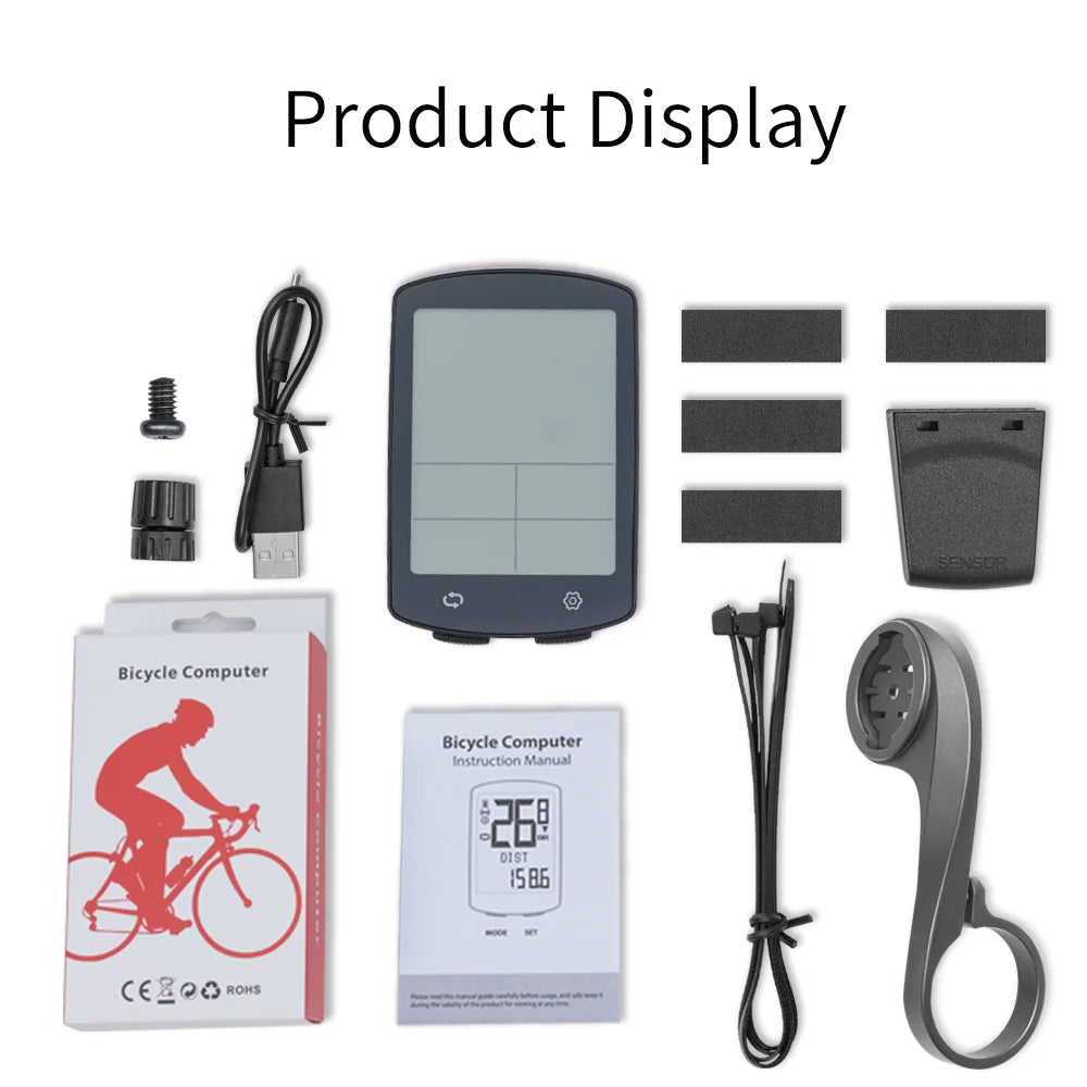 Ordinateur de vélo GPS sans fil, écran LCD 2.4, compteur de vitesse,